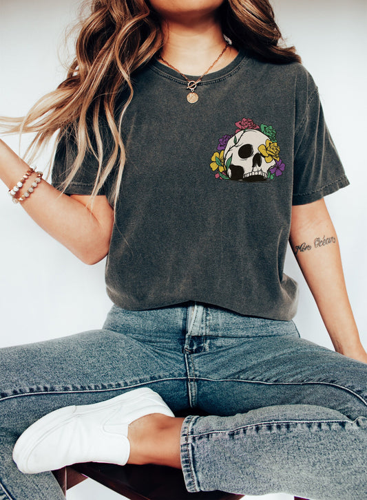 Flower Skull Tshirt, Halloween Shirt, Skull Shirt, Halloween Gifts, Flower Shirt, Halloween Gift,Gift for Him,Halloween T shirt,Gift for Her