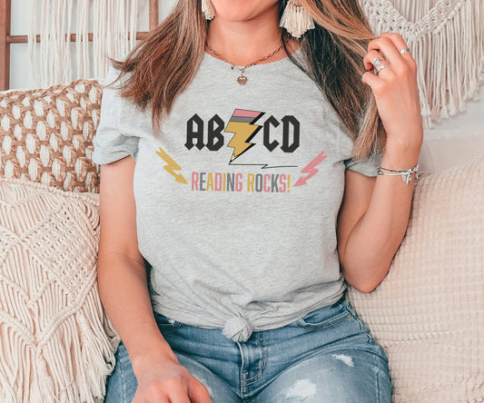 ABCD Reading Rocks Tshirt,Teacher Life,Reading Shirt, Reading Teacher Shirt,Teachers Day Gift,Teacher Shirt,First Day of School,Teacher Gift