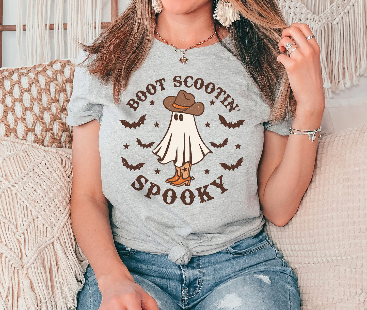 Boot Scootin' Spooky Tshirt, Country Shirt,Western Halloween Shirt, Cowboy Shirt,Spooky Seasons,Halloween Shirt, Ghost Shirt, Halloween Gift