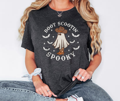 Boot Scootin' Spooky Tshirt, Country Shirt,Western Halloween Shirt, Cowboy Shirt,Spooky Seasons,Halloween Shirt, Ghost Shirt, Halloween Gift